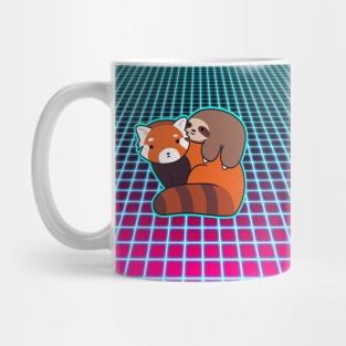 Red Panda and Little Sloth Vaporwave Grid Mug